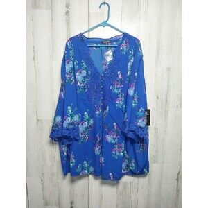 Roaman's Women's 32W Blue Floral Blouse